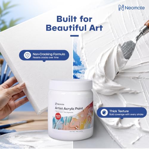 Image of Neomate Acrylic Colour White 300ml | Art & Craft, DIY, Rich Pigment, Non-Craking Paint for Canvas, Wood, Leather, Earthenware, Metal | Ideal for school projects, Hobbyists, Artists