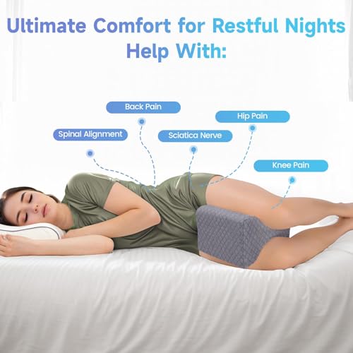 Image of CloudBliss Knee Pillow for Side Sleepers - Cooling Leg Pillow for Side Sleeping, Memory Foam Knee Pillow for Hip Pain, Lower Back Pain, Sciatica Pain, Knee Wedge Pillow with Contour Design,Grey