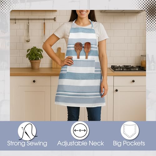 Image of Unisex Cooking Aprons | Waterproof Apron | Striped Design with 2 Front Pockets & Adjustable Neck Strap | Durable, Oil & Stain Resistant | Chef Apron for Cooking