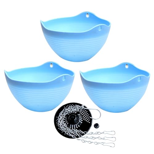 YuanDiann Hängende Klein Blumentöpfe 3er Set, 20cm Durchmesser Selbstbewässerung Hängepflanztöpfe mit Wasserspeicher Blumenampel mit Rostfrei Ketten für Innen Außen Garten Deko 1# Blau 3 Pack 20 cm