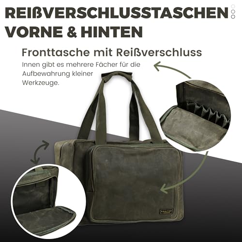 Tool Tote | Heavy Duty 16oz Waxed Canvas Tool Storage Bag - Portable 3 Pockets Tote Bag with Padded Handle& Metal Zipper, for Craftsman Gardener Carpenter Mechanic | 39x19x29cm - Image 5