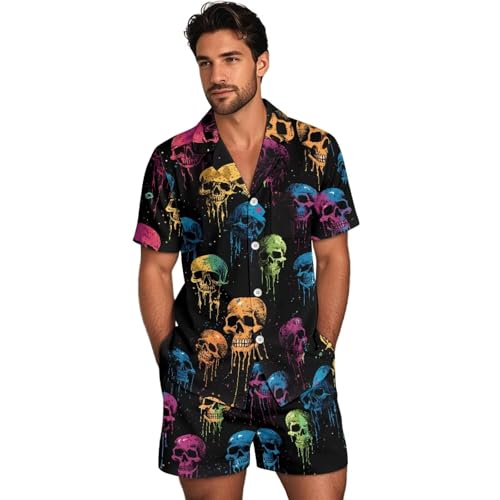 Men's Sleepwear Set Button Down Front Short Sleeve Sleep Shirt and Shorts with Pockets Lightweight Pajama Set