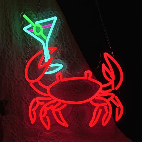 Image of Crab Cocktail Neon Sign USB Powered Drinking LED Signs for Bar Wall Decor Dimmable Funny Hairy Crab Neon Light for Seafood Market Coastal Beach Themed Restaurant Pub