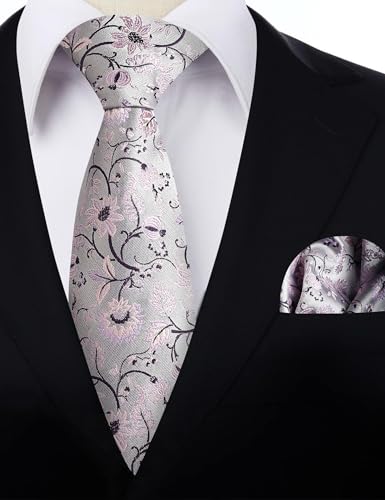 Image of Alizeal Mens 3.15inches Leaf Flower Pattern Tie Set | Floral Pattern Pocket Square Perfect for Fall Winter Business and Holiday Events