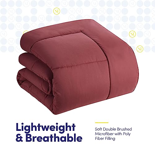 RV Short Queen Comforter Set for RV Camper - Comforter Set with Fitted & Flat Sheet, 4 Pillowcases - Tailored for RV Short Queen Beds - Cozy Essentials for Your RV Bedroom, Burgundy