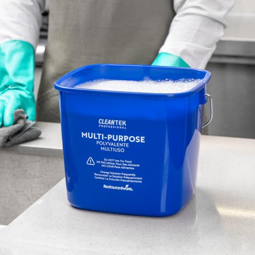 Image of Restaurantware Plastic Bucket with Stainless Steel Handle Pack of 1, 6 Quart Plastic Cleaning Pail, Blue Square Design, Measurement Graduations, for Janitorial and Foodservice Use