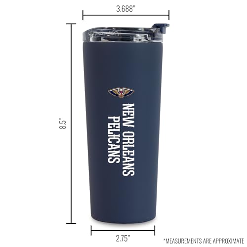 Image of Rico Industries NBA Basketball New Orleans Pelicans Navy 24oz Stainless Steel Tumbler with Lid and Dual Functioning Lid