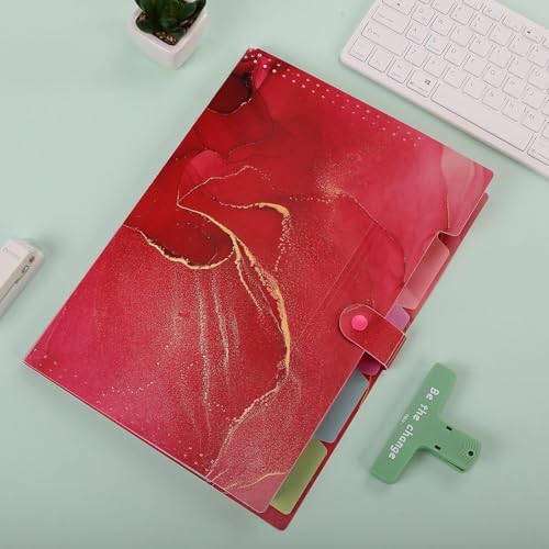 Image of Corslet Expanding File Folder, Aesthetic Folders for School, Accordion File Organizer, Aesthetic Folder with Labels,5 Pockets Important Document Folders (Rose Red Marble File Folder)