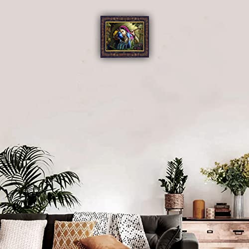 Image of Hawai Radha Krishna Photo Frame, Size- 8.5x7inch | Engineered Wood Wall Hanging Home Decor Religious Frame | SFDI280BLKFRM