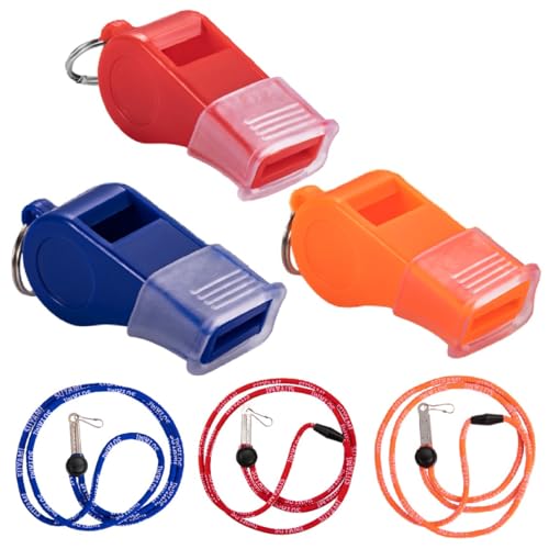 SUYAMI Sports Whistles with Lanyard, for Coach, Referee, and Official (3 Pcs (BLU+RED+ORG))