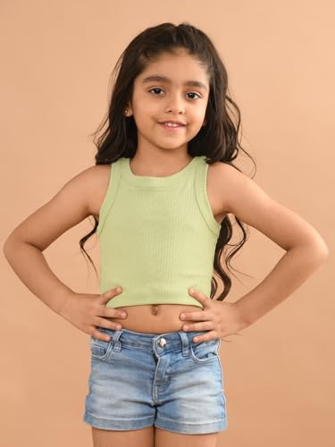 Image of LILPICKS Solid Sleeveless Crop Tank Top for Girls (Light Green)