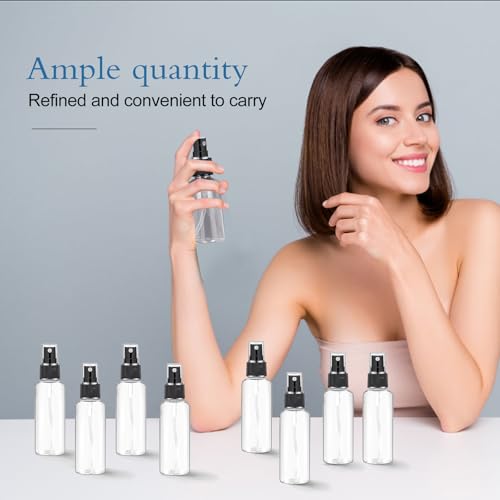 120 Pcs 2 oz Plastic Spray Bottles with Black Cap for Mini Spray Bottles, Clear Empty Fine Mist Liquid Container Refillable Sprayer for Essential Oils, Perfumes, Travel, Makeup3
