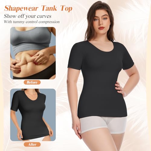 Shapewear Tops for Women Tummy Control Tank Tops Short Sleeve Seamless Compression Tanks Body Shaper Camisole4