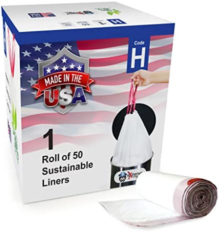 Bolsas de basura de plástico duraderas compatibles con Simplehuman Code H, 50 unidades (1 rollo), con cordón, 30-35 litros8-9 galones, bolsa de