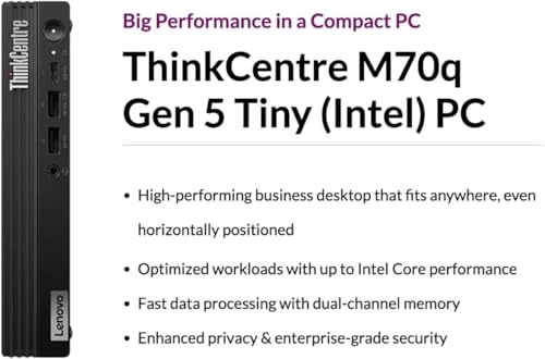 Image of Lenovo ThinkCentre M70q Gen 5 Tiny Business Desktop 20-Core Intel i7-14700T | 32GB DDR5, 1TB PCIe SSD, Intel UHD Graphics 770, MFF, Mini PC, WiFi 6 +BT, RJ-45 Ethernet, Display Port, Win 11 Pro