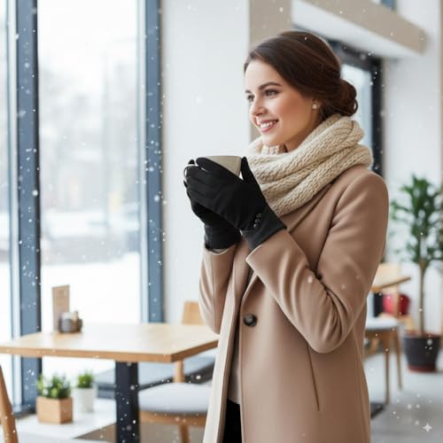 Image of Tomorrow Winter Gloves for Women, Cold Weather Suede Gloves, Touchscreen Gloves for Women, Gloves for Cold Weather and Outdoor Activities,Plush lined gloves, Thermal winter gloves
