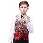 Big Kid Christmas Outfit Stylish Kids Boys Formal Sequin Vest And Bow Tie Party Outfit Set For And(Red, 10-12 Years)
