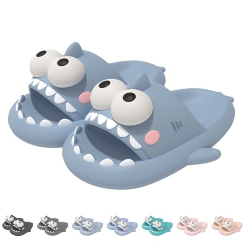Adults 3D Shark Slides with Big Eye, Quick Dry Textured Grip Beach Home, Thick-Soled Eva Lightweight, Outdoor Slippers