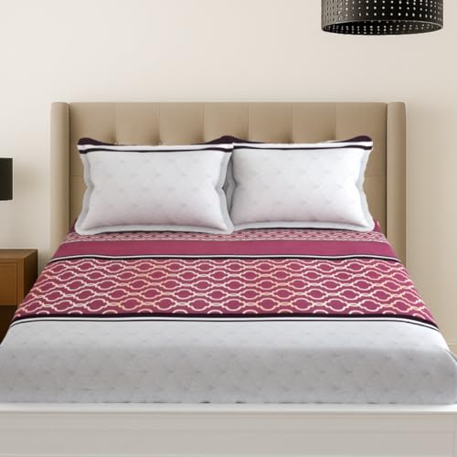 Image of MAFATLAL Plush 140 GSM Double Bed Sheet | Soft Bedding Microfiber | Queen 90x100 | Comfortable & Fade Resistant | Maroon & White