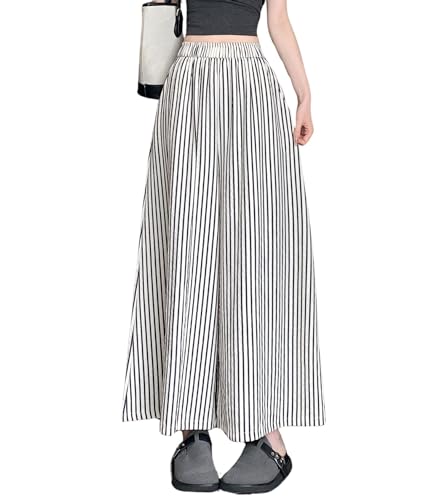 chouyatou Women's Plaid Wide Leg Cropped Culotte Pants High Waisted Striped Palazzo Pants with Pockets
