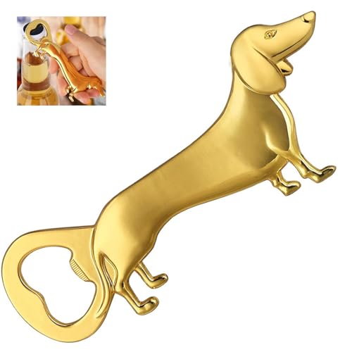 Biglumin Dackel-Flaschenöffner Kreativer Retro-Weinöffner aus gebürsteter Zinklegierung Dackel Geschenke Dackel Deko Geburtstagsgeschenk Weihnachten Gold