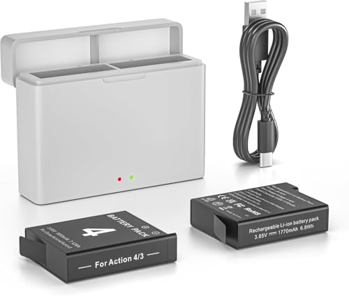 Batería para dji Osmo Action 5 Pro/4/3, 2 Baterías de Repuesto（1850mAh）con Cargador Rápido...