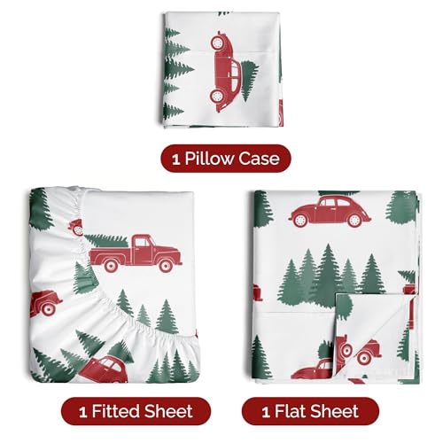 Twin Christmas Tree Sheet Set - Holiday Xmas Pattern Bedding Set - Deep Pockets - Snug Fit - 3 Piece - Wrinkle Free - Cooling Comfy Cozy Festive Winter - Holiday Sheets for Women, Men, Kids & Teens