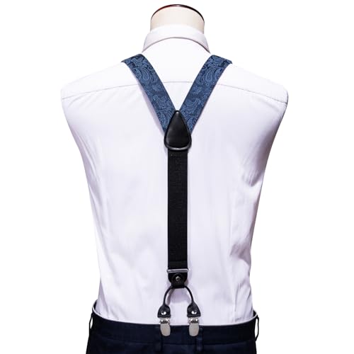 Image of YOHOWA Men Suspenders 6 Clips Strength Adjustable Y Braces Pre-Tied Bow Tie Set Formal Wedding Party
