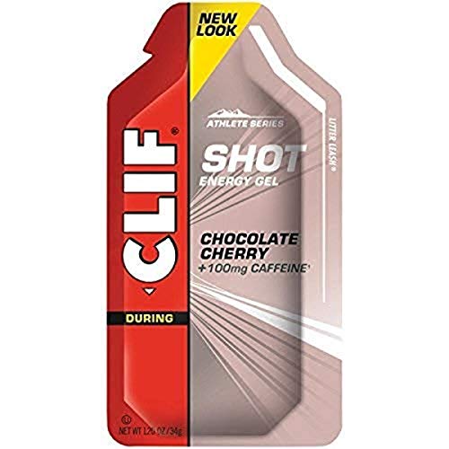 CLIF SHOT - Energy Gels - Chocolate Cherry - 100mg Caffeine- Non-GMO - Quick Carbs & Caffeine for Energy - High Performance & Endurance - Fast Fuel for Cycling and Running (1.2 Ounce Packet, 24 Count)