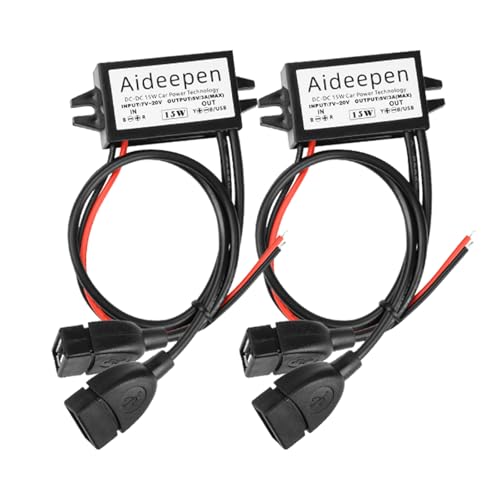Aideepen 2 piezas Convertidor de voltaje CC-CC de 12 V a 5 V, 3 A, 15 W regulador de voltaje, convertidor reductor de 8-20 V, convertidor buck con Conectores USB duales