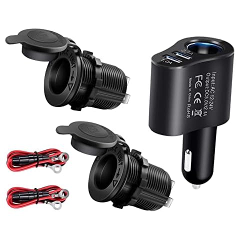 120W Car Cigarette Lighter Splitter Dual USB socket Fast Charging,12V/24V Universal Waterproof 2 Cigarette Lighter Sockets with 10A Fuse for Car Boat Motorcycle ATV Caravan Cover