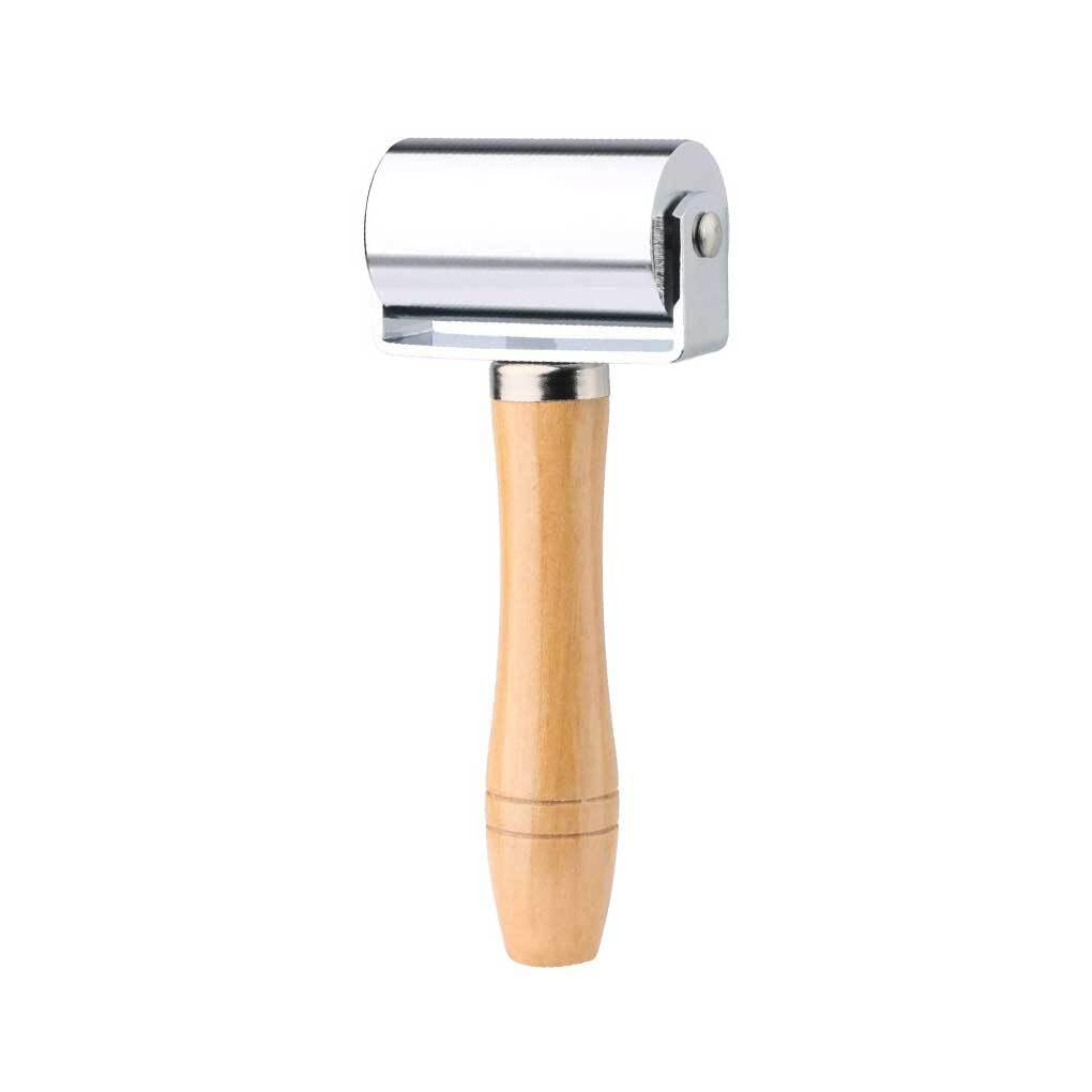 AMSLSIU Wood Stainless Steel Flat Pressure Roller Leather Blank Creaser Smoother Stamping Iron Roll Tools for Wallpaper, Log color/60mm