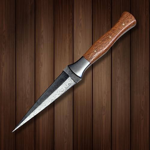 Jnr Traders VK3656 Handmade Damascus Double Edge Knife, Arkansas Toothpick Knife, 4.5 Inch Fixed Blade With Leather Sheath 3656 thumb #3