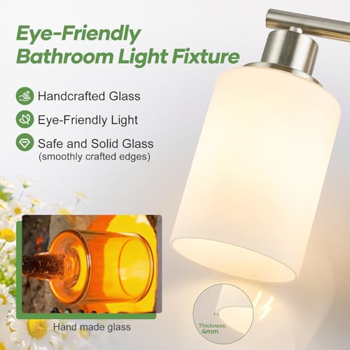 Image of Zarbitta 4-Light Bathroom Light Fixtures, Brushed Nickel Modern Vanity Lights with Milky White Frosted Glass Shades, Bathroom Wall Lamp for Mirror Kitchen Living Room