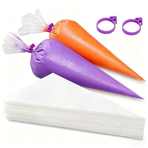 50 Pcs Disposable Piping Bags with 2 Sealing Rings Medium Icing Bags for Cake Decoration Leakproof Piping Bag for Baking & Frosting - Clear