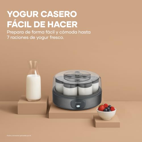 Miniatura 3 de Severin Yogurtera, incluye 7 tarros de yogur de 150 ml para 1 litro de yogur casero, tapa transparente, estilo griego, interruptor basculante, 18 W, acero inoxidable oscuro, JG 3510