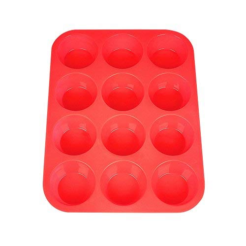 Silicone Muffin Pan, Silicone Muffin Tin for Cupcake Baking Cups Non Stick, 12 Cups Silicone Molds(Red)