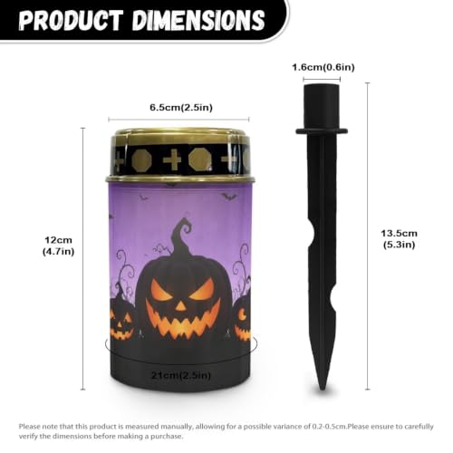 Image of Poceacles Outdoor Solar Powered Cemetery Lights Grave Outdoor Stake Lights Garden Solar Lantern Flameless Candles Halloween Garden Decoration, Pumpkin Bat Print Violet