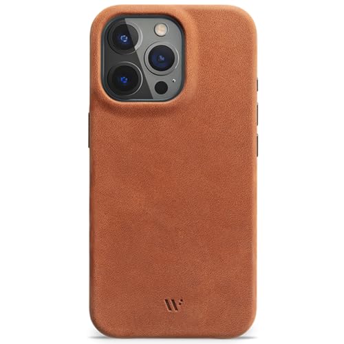 WIIUKA Hülle für iPhone 15 Pro Leder aus Deutschland Lederhülle extra Dünn Premium Handyhülle Case Qi Vintage Cognac Braun