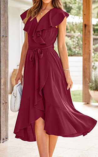 Image of PRETTYGARDEN Women's 2023 Summer Wrap Maxi Dress Casual Boho Deep V Neck Short Sleeve Ruffle Hem Split Beach Long Dresses