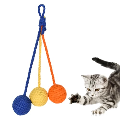 Disnace Sisalball Katzenspielzeug, Hängender Sisal-Katzenball, Hängendes Katzenspielzeug Bälle, Haustier Kratzball, Katzenspielzeugs Ball mit...