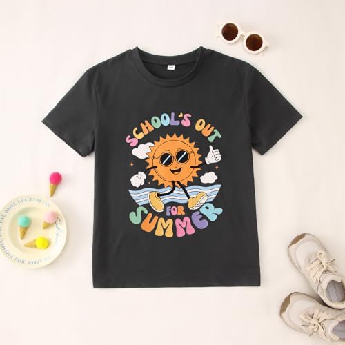Image of Kid Girls School's Out for Summer Shirt School Graduation T-Shirt Summer Vacation Outfit Short Sleeve Tees Tops 7-12Y(Black,7-8Y)