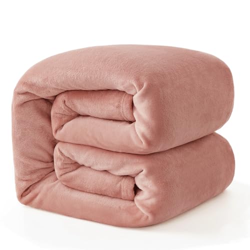 EHEYCIGA Fleece Blanket Extra Large Throws for Settees Dusty Pink Throw Fluffy Warm Soft Blanket for Bed Settees Armchairs, Fit All Season, King Size, 270x230cm