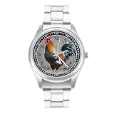 FekiLoot Orologio a forma di gallo per uomo e donna, minimalista, con cinturino in acciaio inossidabile, alla moda, analogico, al quarzo, con numeri e quadrante per feste aziendali, uso quotidiano e