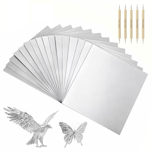PanLuoNais 100 Pcs Thick Craft & Embossing Foil Sheets Durable Tin & Aluminum Foil for DIY Art Home Repairs and Crafting-Silver