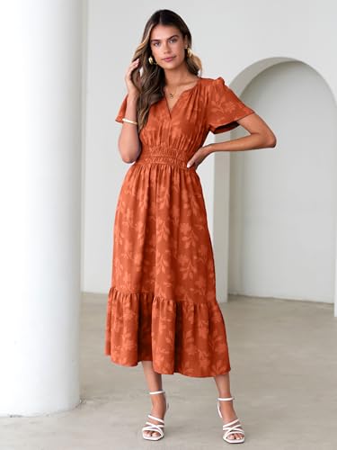 Image of Simplee Womens Summer Boho Maxi Dress Semi Formal Wedding Guest Short Sleeve V Neck Empire Waist Floral Long Dresses