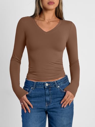 Image of Trendy Queen Womens Long Sleeve Shirts 2026 Fall Fashion Basics Crop Tops