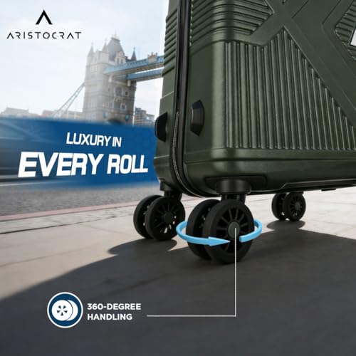Image of Aristocrat Proteq Check-in Trolley Bag 66cm | Medium Hard Luggage | 8-Wheel Suitcase for Travel | Combination Lock with Sturdy Zipper | Polycarbonate | 3 Years International Warranty (Bronze Green)