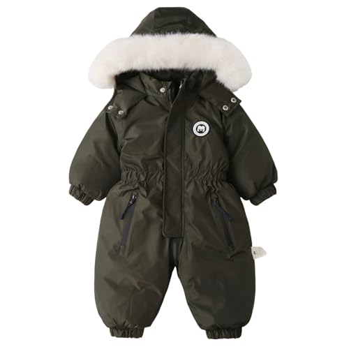 Infant Boys Girls Winter Thicken Hooded Coat Jacket Snowsuit Toddler Windproof Warm Jumpsuit Outwear Snow Wear Girls Overalls Size 8 (Army Green, 6-12 Months)