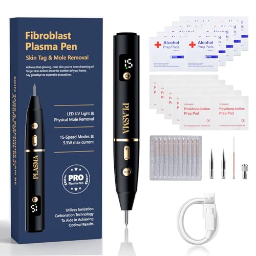 2026 Upgraded Plasma Pen for Skin Tags & Moles Removal | 15 Level LCD Mole Remover Pen | Non-Invasive At Home Device for Warts Freckles Age Spots | Complete Kit with 10 Tips Iodine & Alcohol Pads